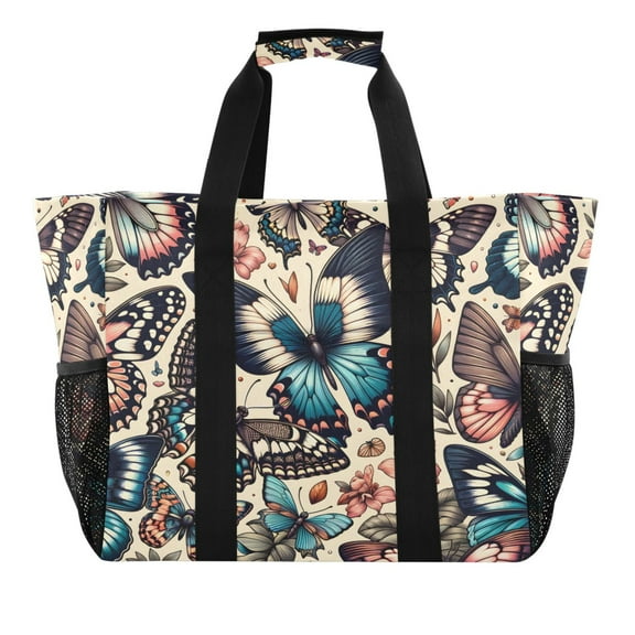 Gorgeous Butterflies and Plants Reusable Grocery Bags with Handle Side Pocket Waterproof Shopping Portable Tote