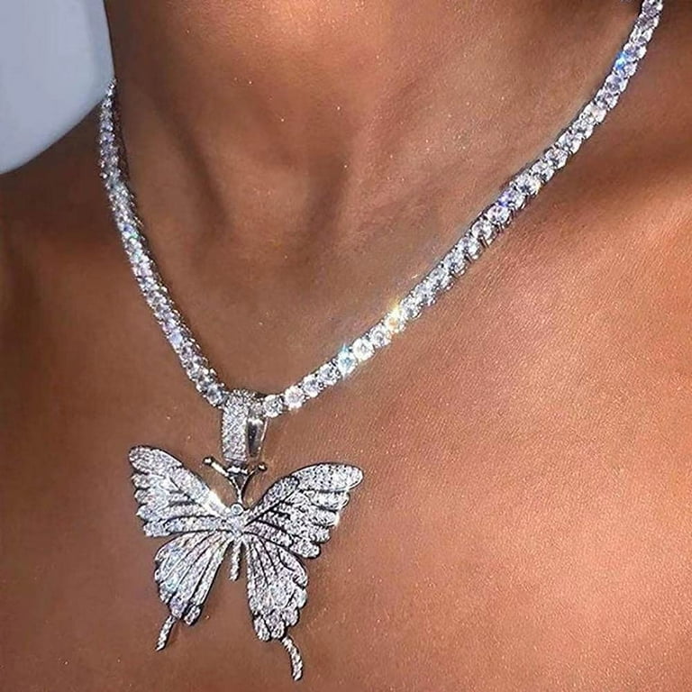 Silver butterfly online necklace choker