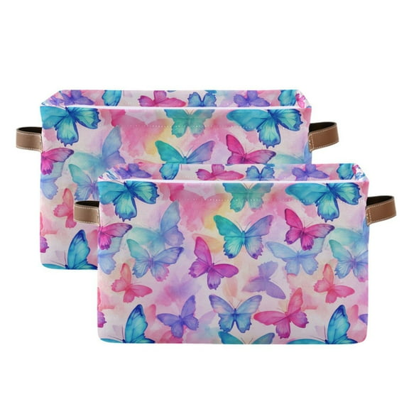 Gorgeous Butterfly Storage Bins with Handle Fabric Organizer Basket Foldable Box 2 Pack 14.2x10.2x8.3
