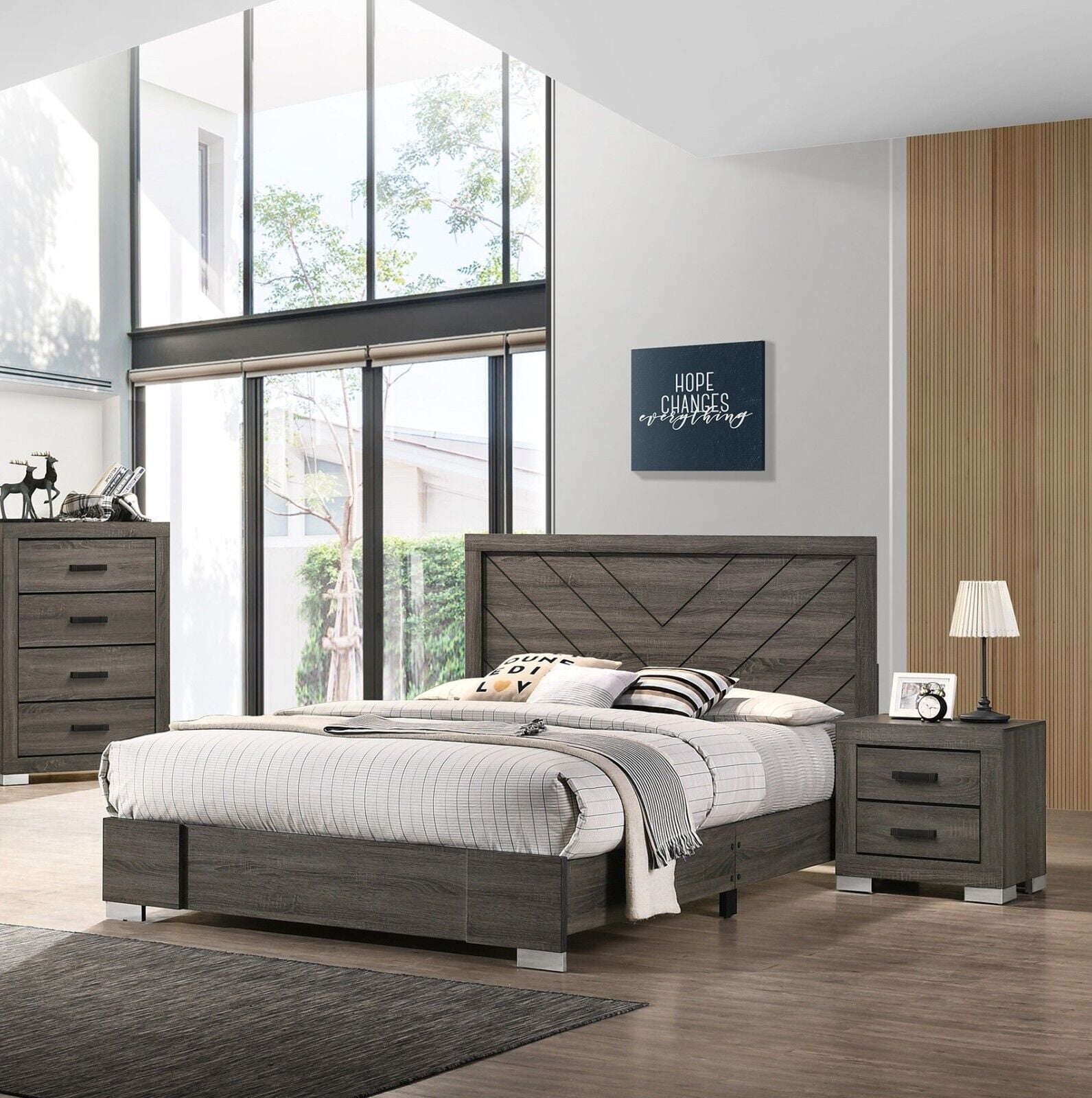 Gorgeous Crafted Design Queen Size Bed 2x Nightstands 3pc Bedroom Set ...