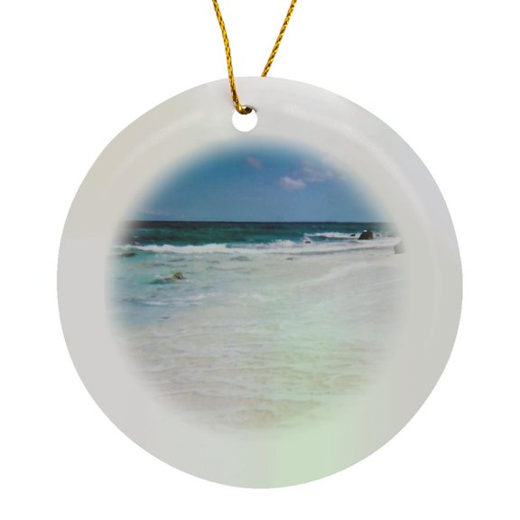 3drose, Gorgeous Empty Beach on Rocky Coast, Circle Porcelain Ornament