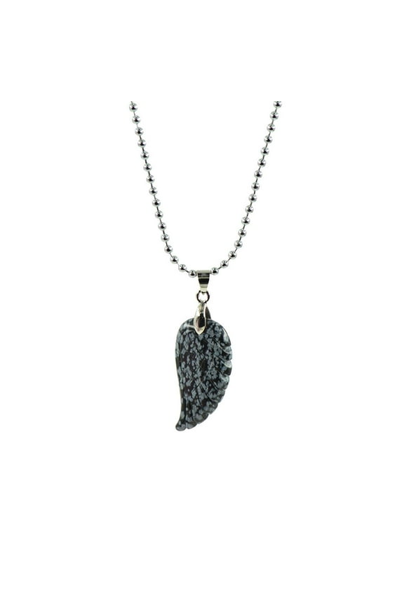 Gorgeous Engraved Natural Gems Angel Wing Pendant Necklace for Men ,Multi Colors Snowflake Obsidian