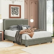 Gorgeous  Exquisite Queen Size Modern and Vintage Combination Upholstered Linen Adjustable Bed Frame for Stunning Visual Appeal and Ultimate Comfort