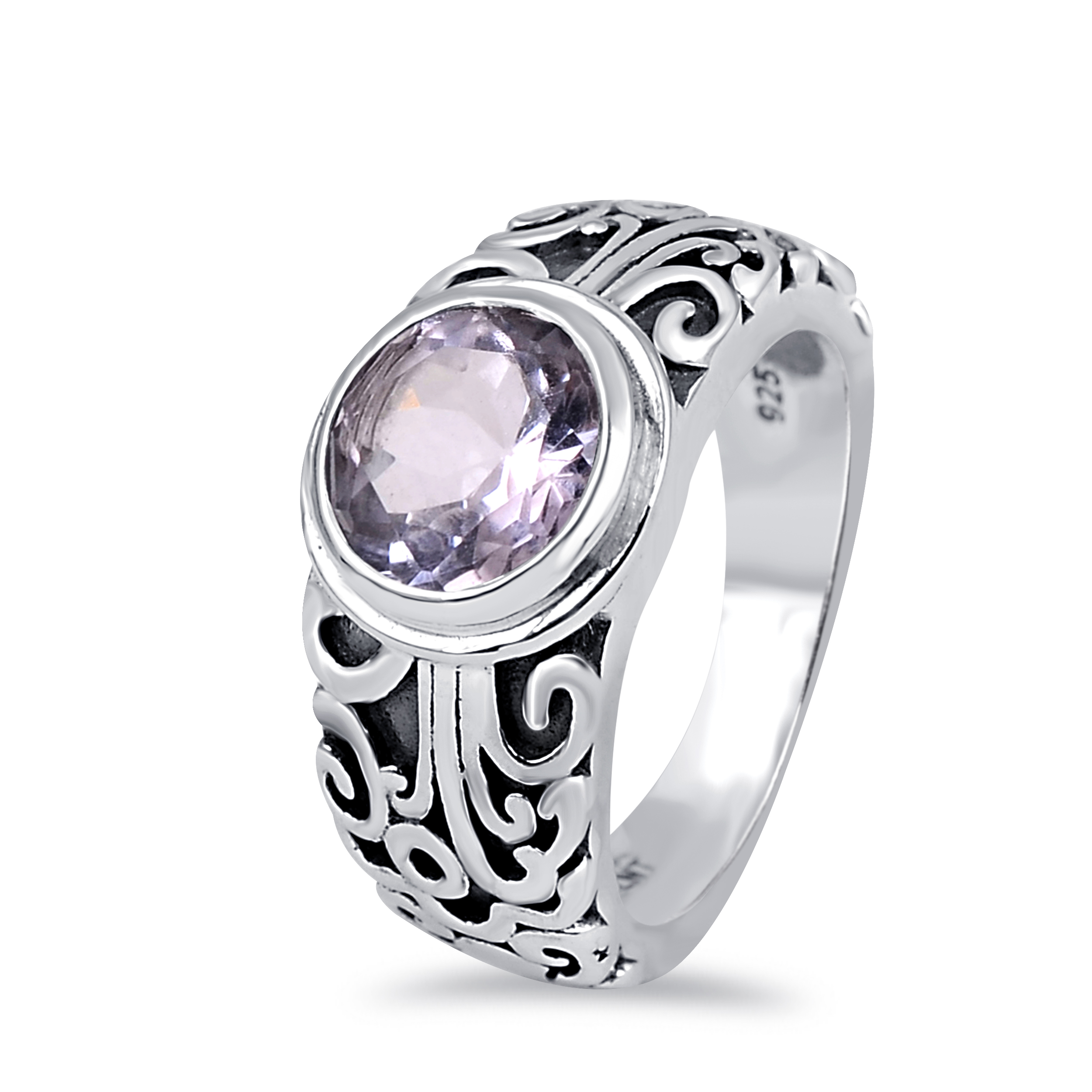 Gorgeous Filigree Vintage 1.78 Ctw Round Pink Amethyst 925 Sterling Silver Classical Ring For Women By Orchid Jewelry - image 1 of 7