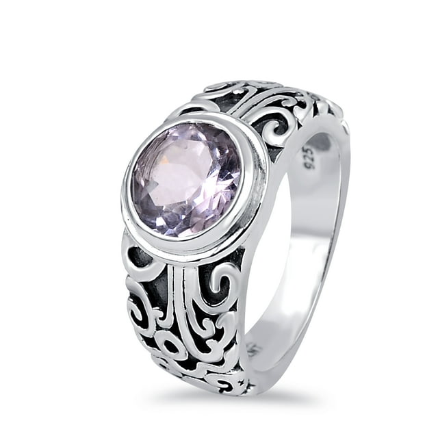 Gorgeous Filigree Vintage 1.78 Ctw Round Pink Amethyst 925 Sterling Silver Classical Ring For Women By Orchid Jewelry
