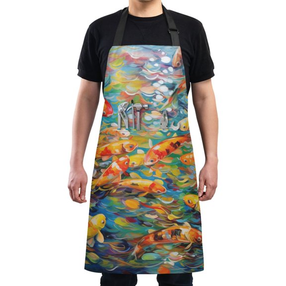 Gorgeous Fish Colorful Chef Kitchen Apron with Pockets for Women Waterproof Aprons for Cooking Baking