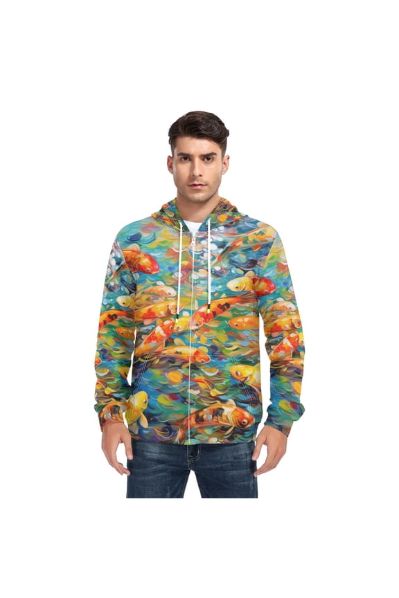 Gorgeous Fish Colorful Men’s Hoodies Sweatshirt with Full Zip Pockets Fleece Jackets