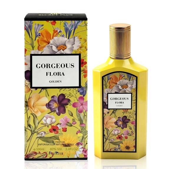 Gorgeous Flora Golden Eau de Parfum, Perfume for Women, Fruity Floral Perfume, Magnolia Eau de Parfum,Long Lasting Fragrance 3.4 oz