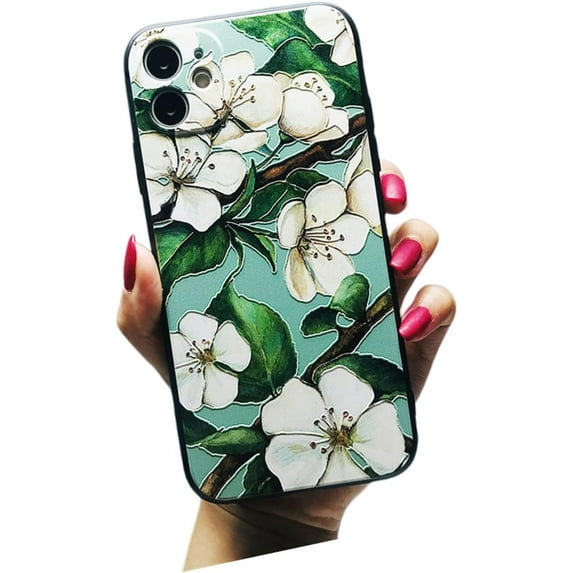 Gorgeous Floral Embossed Design Soft TPU Phone case for iPhone 14 13 12 11 8 7 6 S X XS XR Plus Pro Max Mini Protective Cover Charming Thin Light Drop Proof Bumper(Green,6/6S Plus)