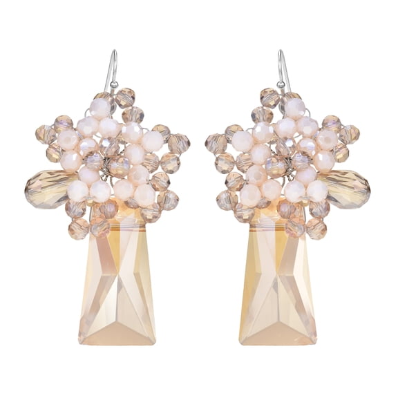 Gorgeous Floral Golden Colored Trapezoid Crystal Bead Dangle Earrings
