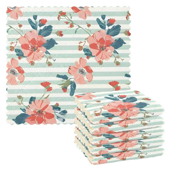 Gorgeous Floral Patterns Dish Cloths Dish Towels Cleaning Cloths Quick Drying Reusable 11" x 11" Set of 6