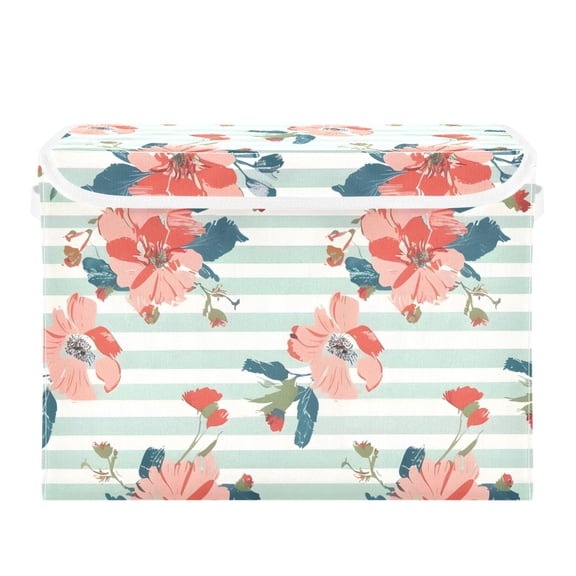Gorgeous Floral Patterns Foldable Storage Bin with Lid and Handle Collapsible Storage Box 16.5 x 12.6 x 11.8 inches