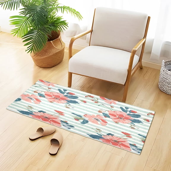 Gorgeous Floral Patterns Plush Carpet Non Slip Runner Rug Absorbent Bath Mat 39" x 20"