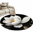 thumbnail image 1 of Gorgeous Flowers 3ft Area Rug, White Gold Floral Botanicals Black Washable Non-Slip Small Round Rugs for Entryway Bedroom Kitchen, Soft Circle Carpet for Dining Room, Playroom Nursery Rug, 1 of 9