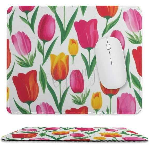 Gorgeous Flowers Plants Mouse Pad,Pink Floral Tulip Mouse Pads for Desk,Soft Computer Mouse Mat Cute Mousepad Computer Mouse Pads, Non-Slip Rubber Base MousePads 11.8"x9.8"