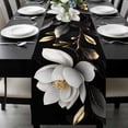 thumbnail image 1 of Gorgeous Flowers Table Runner 90 Inches Long, White Gold Floral Botanicals Black Kitchen Coffee Dining Table Decoration for Home Party Birthday Wedding Home Decor 13x90 Inches, 1 of 8