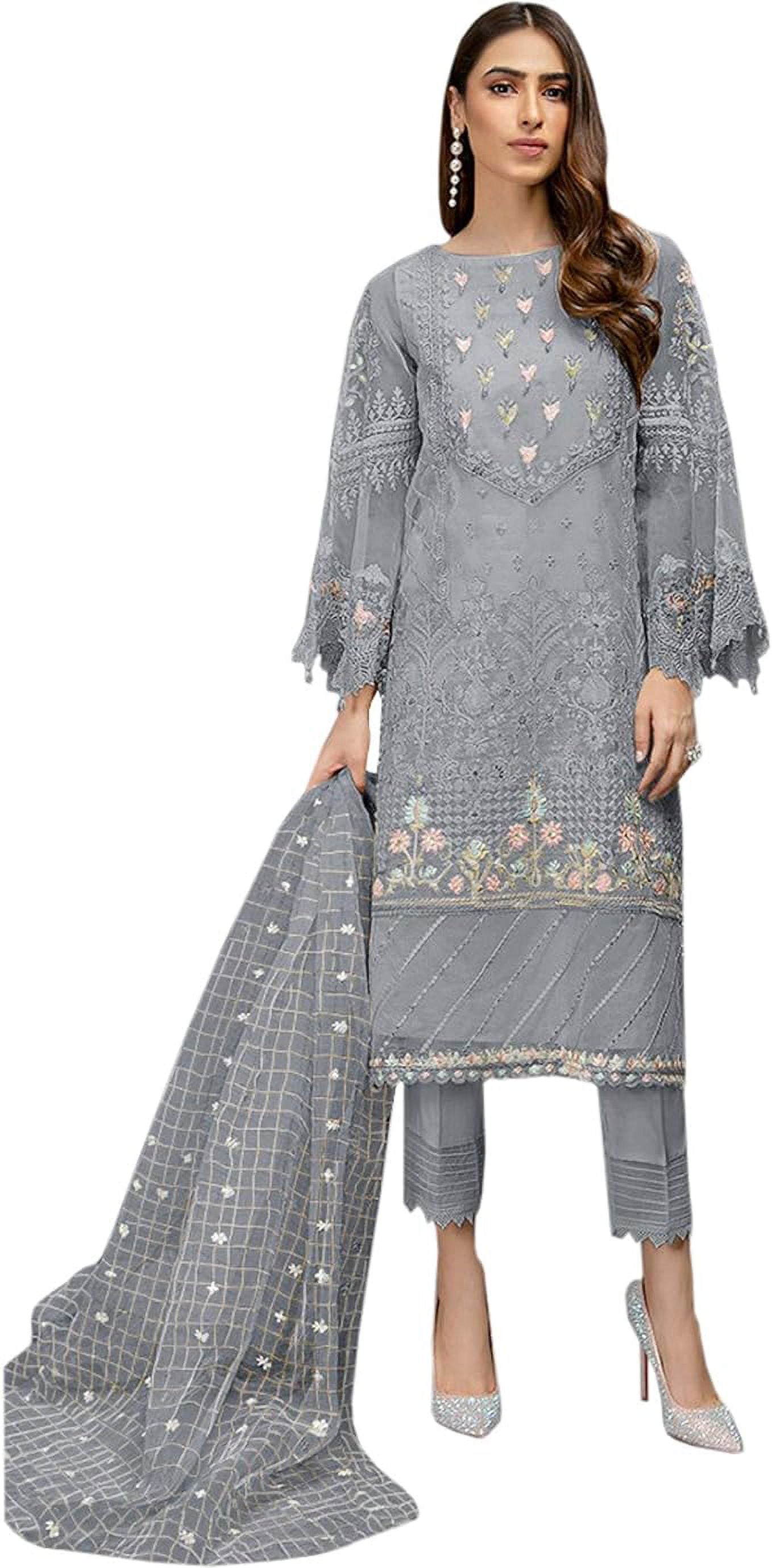 Gorgeous Girls Wear Pakistani Indian Designer Salwar Kameez Trouser Pant Dress ( Gray, L - 42 ), Girl's, Size: Large - 42