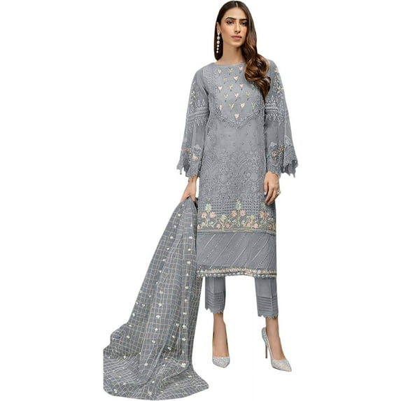 Gorgeous Girls Wear Pakistani Indian Designer Salwar Kameez Trouser Pant Dress ( Gray, XL - 44 )