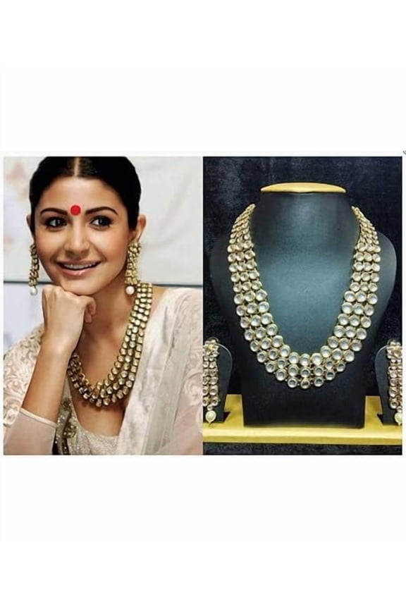 Gorgeous Gold-Plated Kundan & Pearl Necklace Set with Earrings - Traditional Indian Jewelry