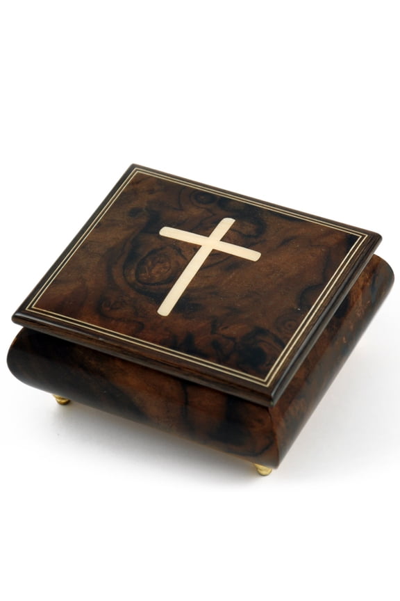 Gorgeous Handcrafted Natural Wood Tone Musical Jewelry Box with Holy Cross Inlay - Under the Sea (The Little Mermaid)