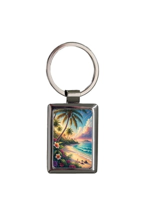Gorgeous Hawaii Beach Tropical Scene Metal Rectangle Keychain