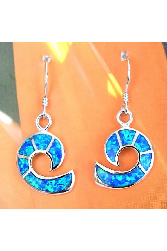 Gorgeous Hawaiian Blue Opal Ocean Wave Earring, Sterling Silver Blue Opal Wave Dangle Earring, E4166 Valentine Birthday Mom Gift