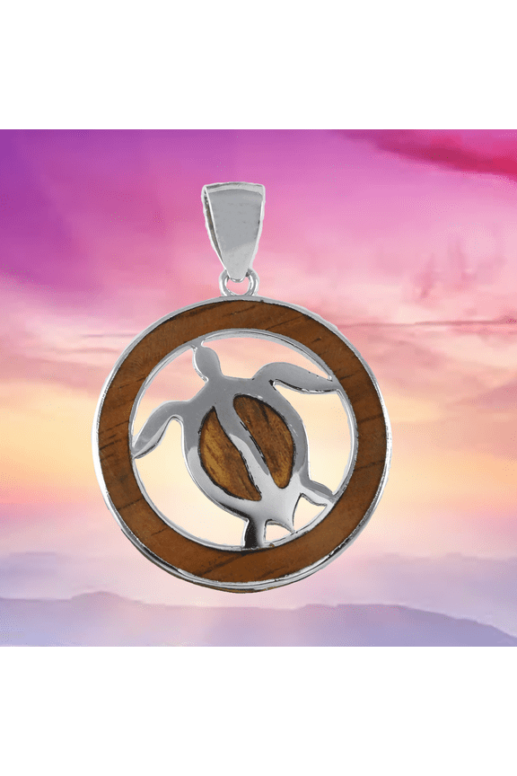 Gorgeous Hawaiian Genuine Koa Wood Sea Turtle Necklace, Sterling Silver Koa Wood Turtle Pendant, N8859 Birthday Valentine Gift, Statement PC