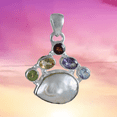 thumbnail image 1 of Gorgeous Hawaiian Large Genuine Peridot Citrine Amethyst Blue Topaz White Pearl Necklace, Sterling Silver Gemstone Pendant, N8872, 1 of 3
