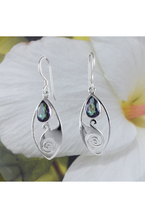 Gorgeous Hawaiian Large Genuine Rainbow Mystic Topaz Ocean Wave Earring, Sterling Silver Mystic Topaz Dangle Earring E8691 Birthday Mom Gift