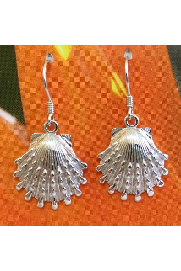 Gorgeous Hawaiian Large Seashell Earring, Sterling Silver Sea Shell Dangle Earring, E4143A Valentine Birthday Mom Gift, Beach Jewelry