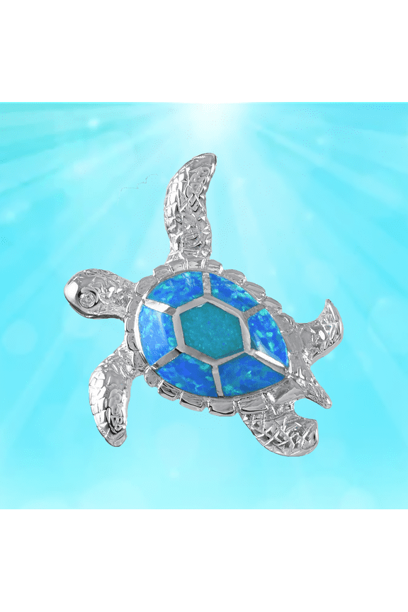 Gorgeous Hawaiian X-Large Blue Opal Sea Turtle Necklace, Sterling Silver Blue Opal Turtle Pendant, N8833 Birthday Mom Valentine Gift