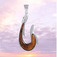 thumbnail image 1 of Gorgeous Hawaiian X-Large Genuine Koa Wood Fish Hook Necklace, Sterling Silver Fish Hook Pendant, N8514 Birthday Valentine Gift, 1 of 6
