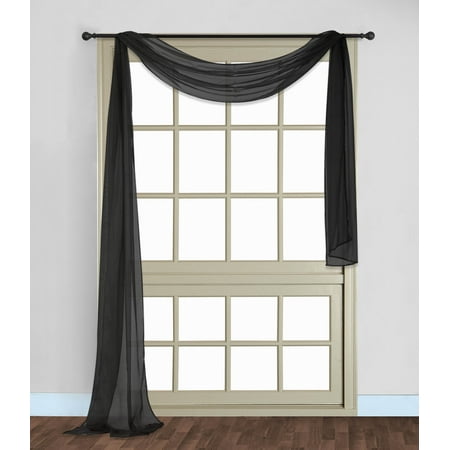 Gorgeous Home 1 PC SOLID BLACK SCARF VALANCE SOFT SHEER VOILE WINDOW PANEL CURTAIN 216" LONG TOPPER SWAG