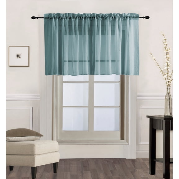 Gorgeous Home LINEN Elegant Sheer Waterfall Swag Valance, Slate Blue, 55” x 18”