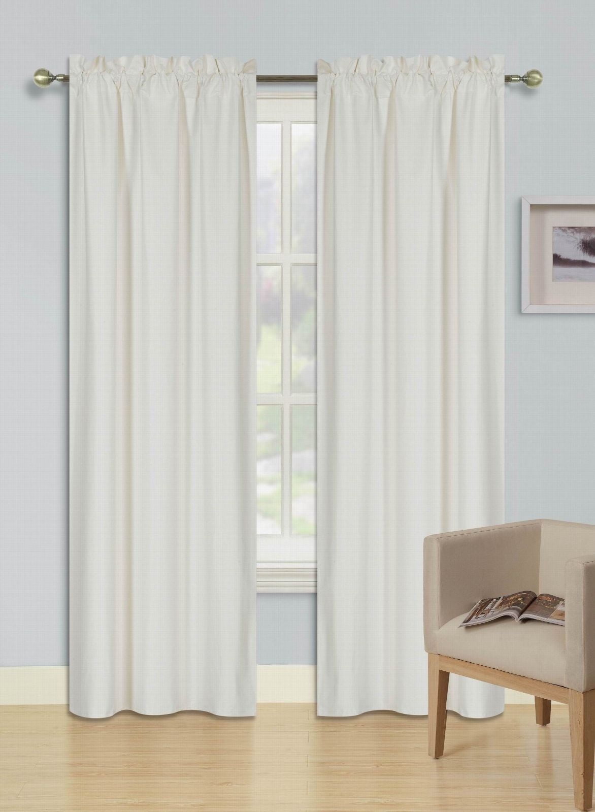 Gorgeous Home LINEN Persian Collection Blackout Ivory Solid Curtains, 35” x 63” (2 Panels)