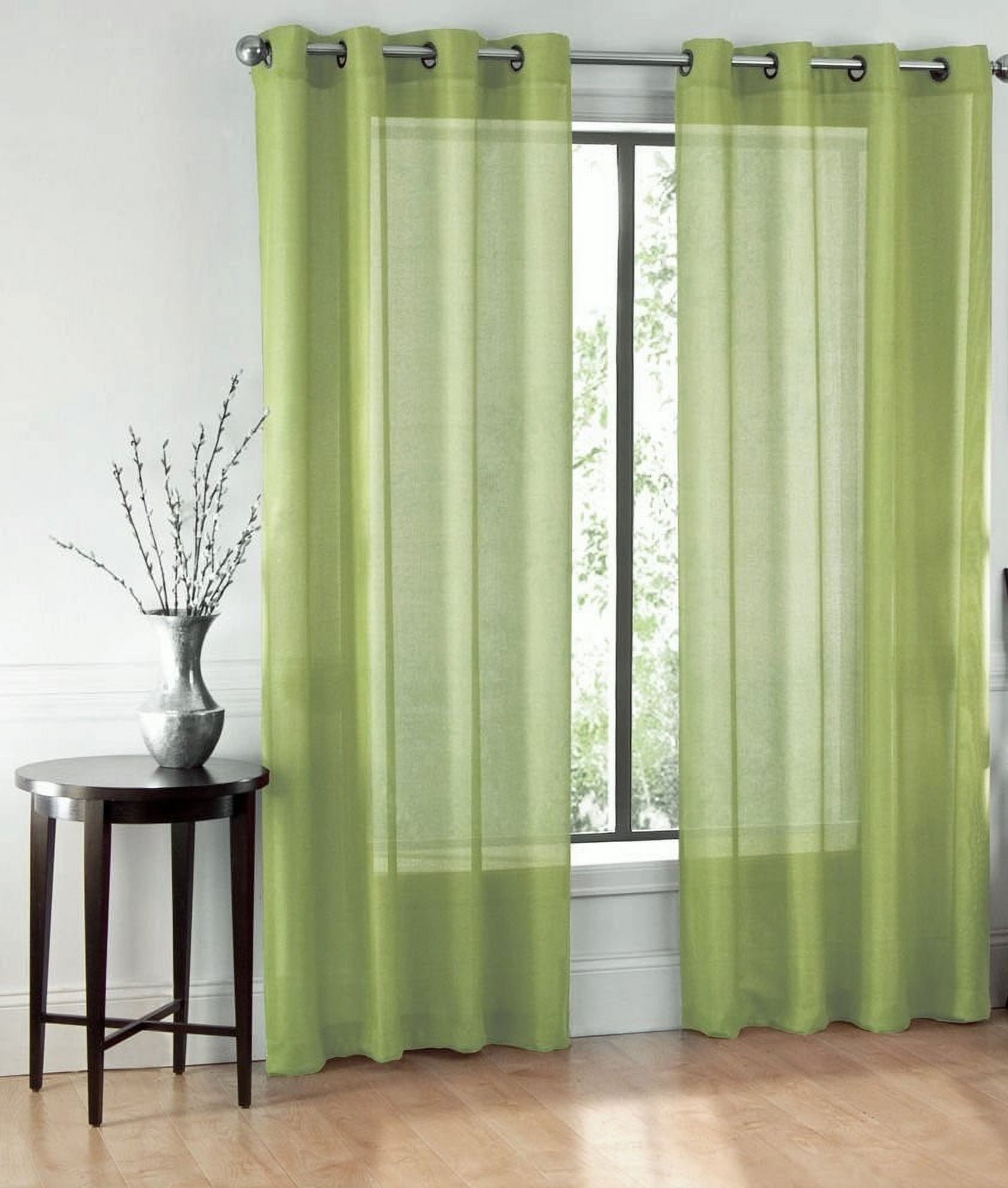 Gorgeous Home LINEN Sage Green/Silver Chevron Solid Grommet Sheer Curtain, 55 x 84 (2 Panels)