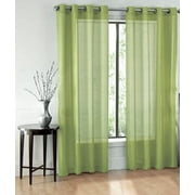 Gorgeous Home LINEN Sage Green/Silver Chevron Solid Grommet Sheer Curtain, 55  x 84  2 Panels