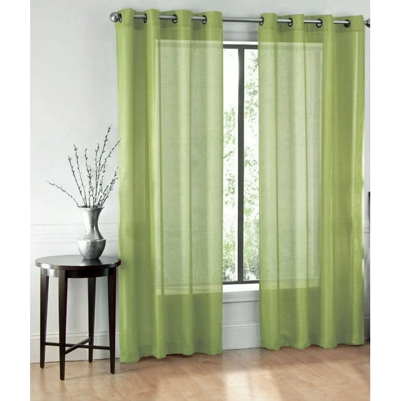 Gorgeous Home LINEN Sage Green/Silver Chevron Solid Grommet Sheer Curtain, 55” x 84” (2 Panels)