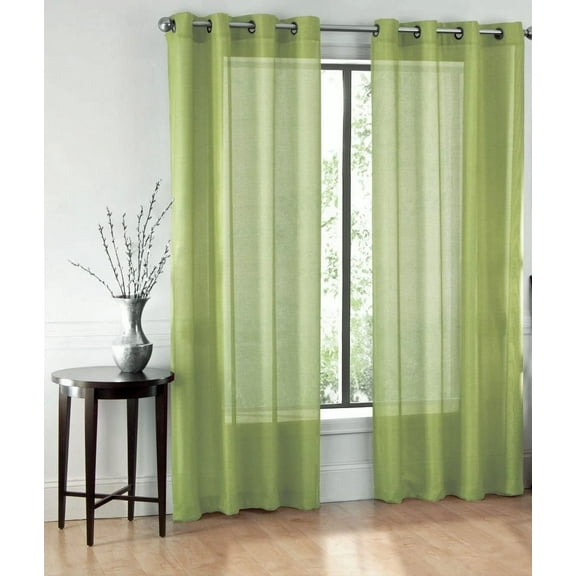 Gorgeous Home LINEN Sage Green/Silver Chevron Solid Grommet Sheer Curtain, 55 x 84 (2 Panels)