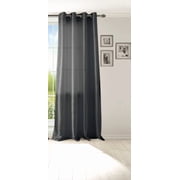 Gorgeous Home Linen 1 Panel Myra Black Semi-Sheer Faux Silk Antique Grommets Window Curtain 108in Extra Long