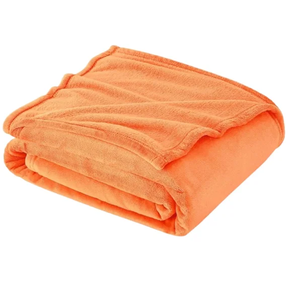Gorgeous Home Linen 1-Piece Solid Fleece Small Throw Blanket, Travel, Super Lightweight, Orange