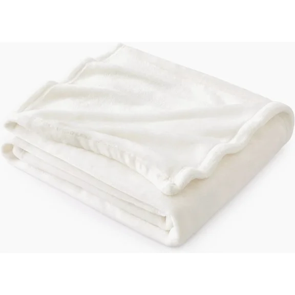 Gorgeous Home Linen 1-Piece Solid Fleece Small Throw Blanket, Travel, Super Lightweight, White