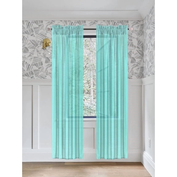 Gorgeous Home Linen 2 PC Solid Semi Sheer Faux Silk Rod Pocket Curtain Window Panel for any Room 55" Wide X 84"Long Each Mint Green Color