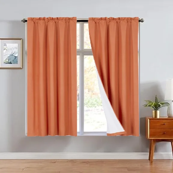 Gorgeous Home Linen 2 Panels Brick Rust Solid Color Rod Pocket Foam Lined Window Curtain Drape 37" Width x 63" Length Each Pc