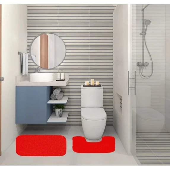 Gorgeous Home Linen 2-Piece Chenille Bathroom Rug Set, Non-Slip Contour & Shower Mats