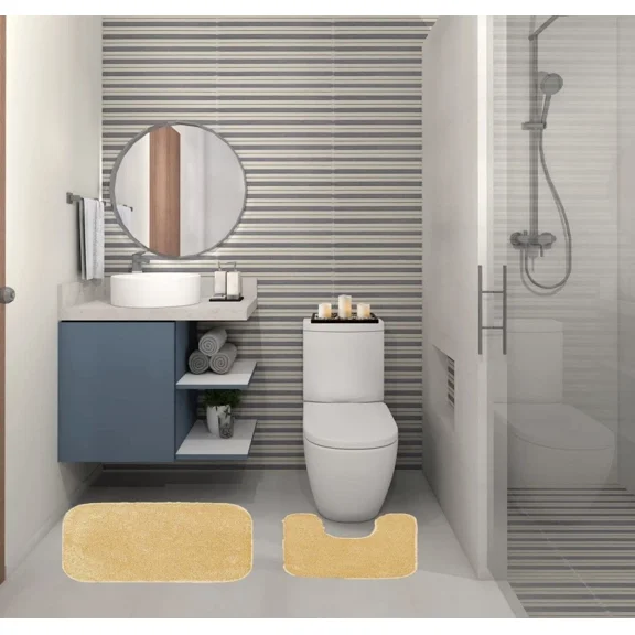 Gorgeous Home Linen 2-Piece Chenille Bathroom Rug Set, Non-Slip Contour & Shower Mats