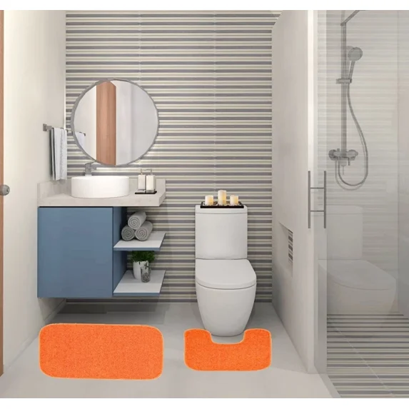 Gorgeous Home Linen 2-Piece Chenille Bathroom Rug Set, Non-Slip Contour & Shower Mats
