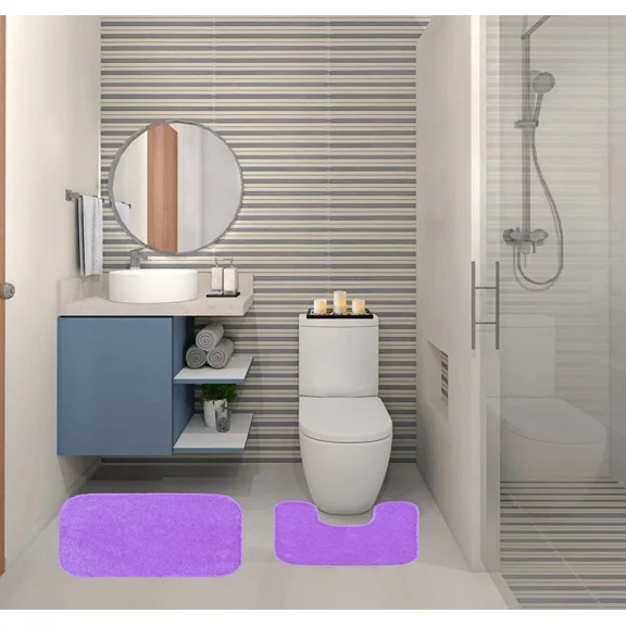 Gorgeous Home Linen 2-Piece Chenille Bathroom Rug Set, Non-Slip Contour & Shower Mats