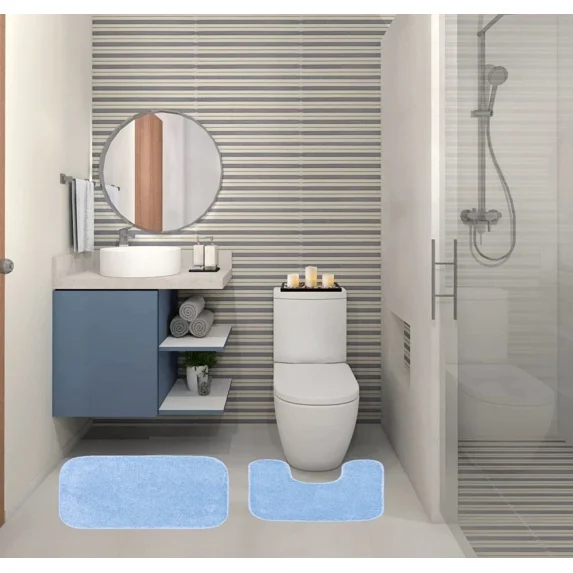 Gorgeous Home Linen 2-Piece Chenille Bathroom Rug Set, Non-Slip Contour & Shower Mats