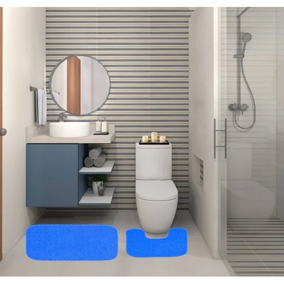 Gorgeous Home Linen 2-Piece Chenille Bathroom Rug Set, Non-Slip Contour & Shower Mats